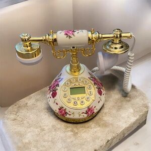 Vintage Floral Rotary Phone with Gold Accents